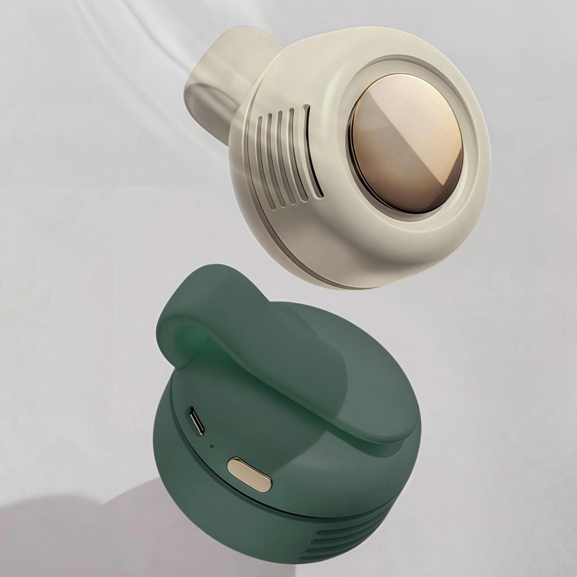 Portable small fan button type，Small lazy hand-held leafless rechargeable electric fan with hanging neck，Summer fan, suitable for gifts.