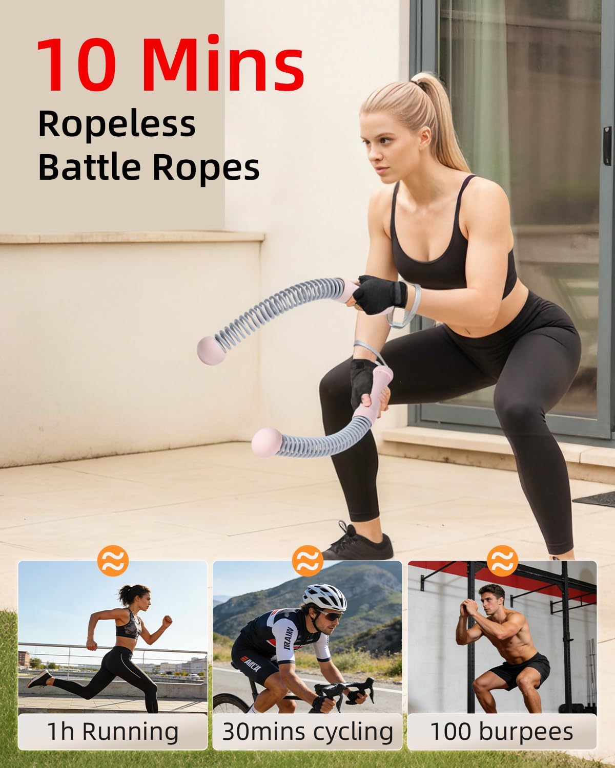 Abahub Portable Ropeless Battle Ropes, Adjustable Weights Cordless Battle Ropes for Home Gym with Storage Bag, Weighted Exercise Equipment for Low-Impact Workout, Strength & HIIT, for Men & Women