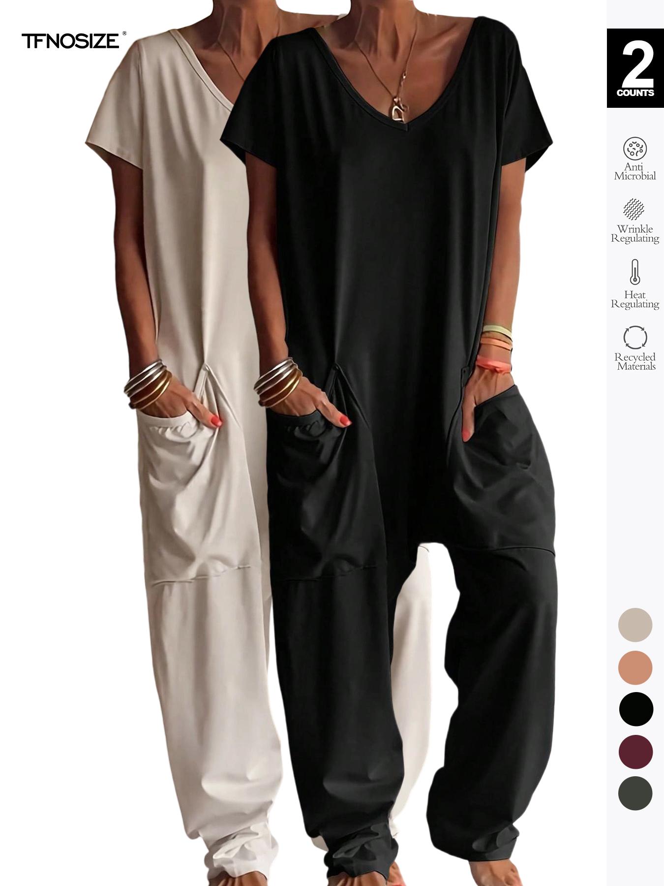 1/2/3 pcs Oversized Women's Harem Jumpsuit, Bohemian Style One-Piece Romper with Side Pockets, Casual Fashion for All-season 2026