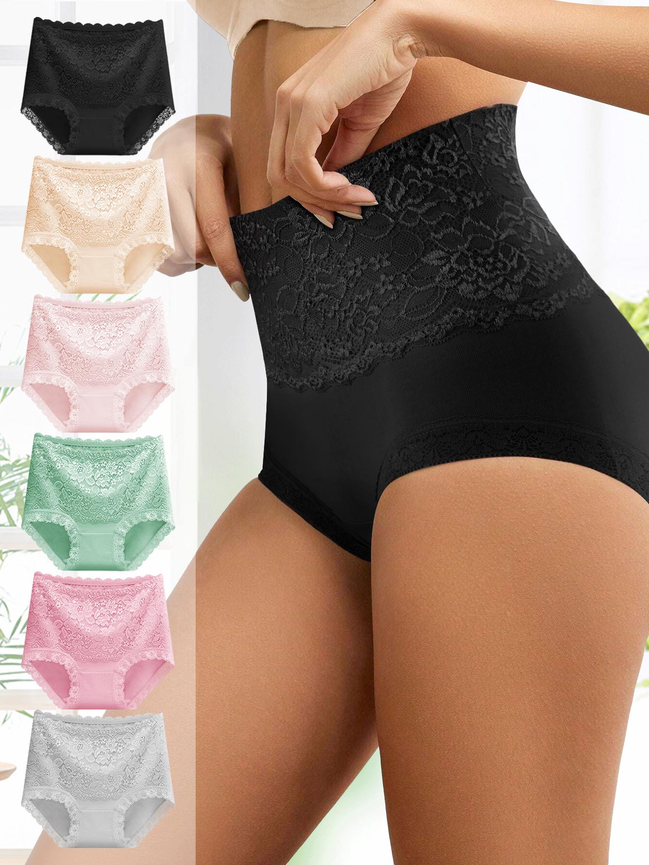 QUASTI 6 Piece Women's High waist Briefs, Lace Style Cotton Comfortable & Breathable Underwear, Hip Lifting Fashionable Design, Suitable For Women's Daily Life QUASTI 6 Piece Women's High waist Briefs, Lace Style Cotton Comfortable & Breathable Underwear, Hip Lifting Fashionable Design, Suitable For Women's Daily Life
