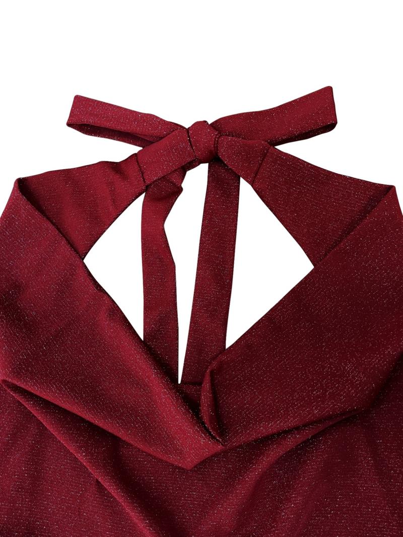 Women's sequined solid color backless camisole top, casual sleeveless top for summer, suitable for everyday women's wear.