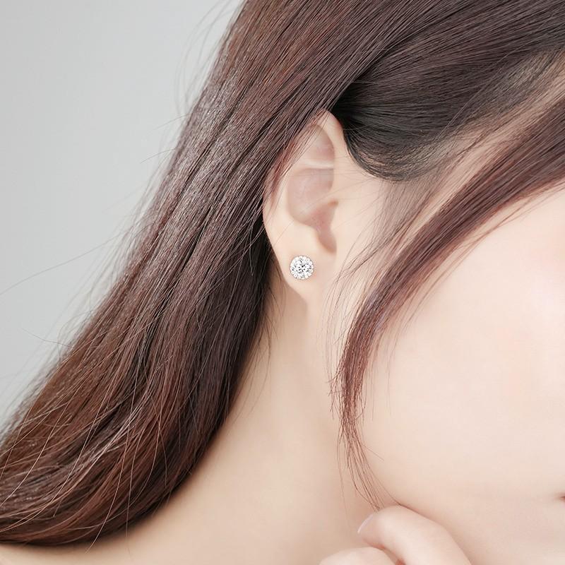 Women's S925 Sterling Silver Electroplated Gold Round-Setting VVS Grade Moissanite Stud Earrings - Unisex Classic Hip-Hop Style, Electroplated Finish, Adult Casual Everyday Wear Artificial Gemstone Jewelry, Choking Hazard Small Parts Note