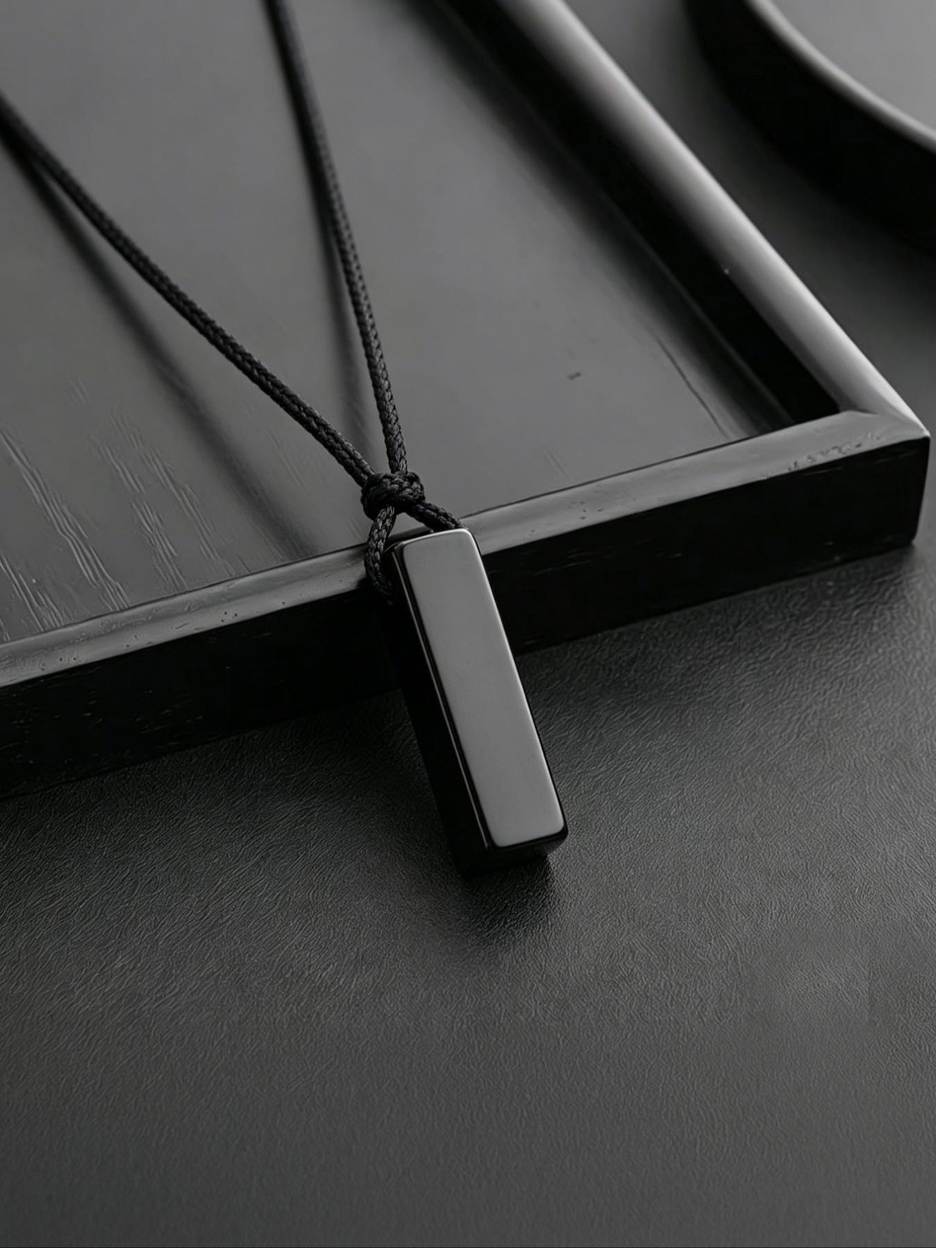 Men's Irregular Stone Pendant Necklace, New Energy Original Stone Rope, Adjustable Protective Stone, Trendy Long Rectangle Pendant
