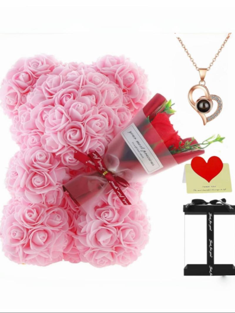Handmade Eternal Flower Rose Teddy Bear Gift Box, Ideal for Couples, Valentine's Day, Anniversary, Birthday, Halloween, Christmas