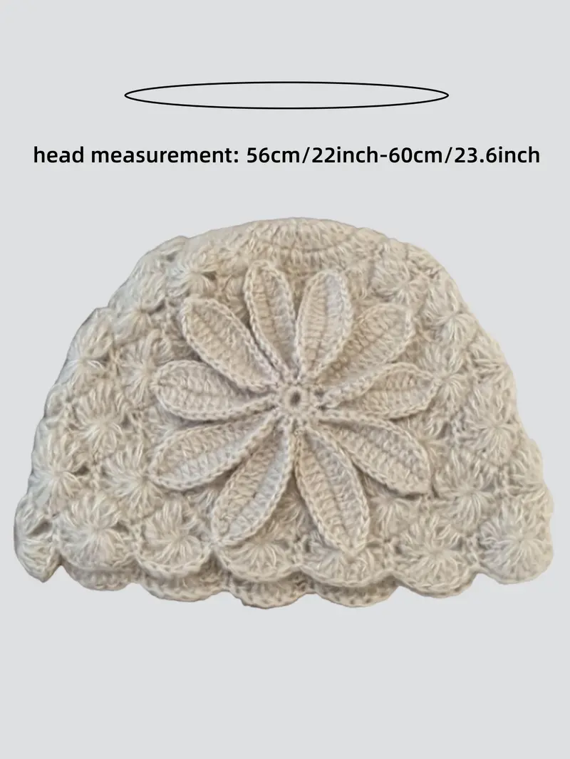 Vintage Floral Crochet Hat, Elegant Women's Knit Cap, Hollow Out Breathable Design, Fashion Accessory for All Seasons, Knitting Beanie, Knitted Cap, Casual Headwear