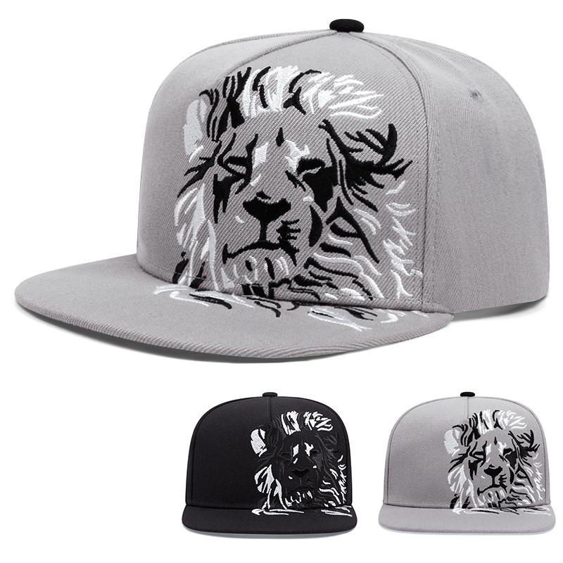 lion embroidered baseball cap men hip hop flat brim hat fashion snapback cap casual sun visor cap women