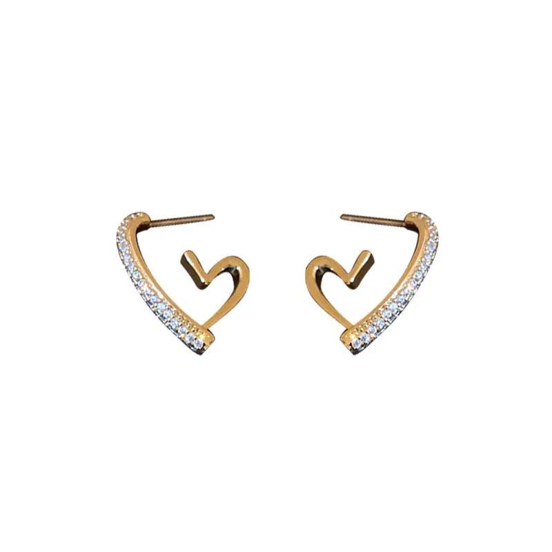 Fashion Simple Gold Color Love Heart Earrings for Women Trendy Elegant Metal Geometric Zircons Heart-Shaped Earrings Jewelry