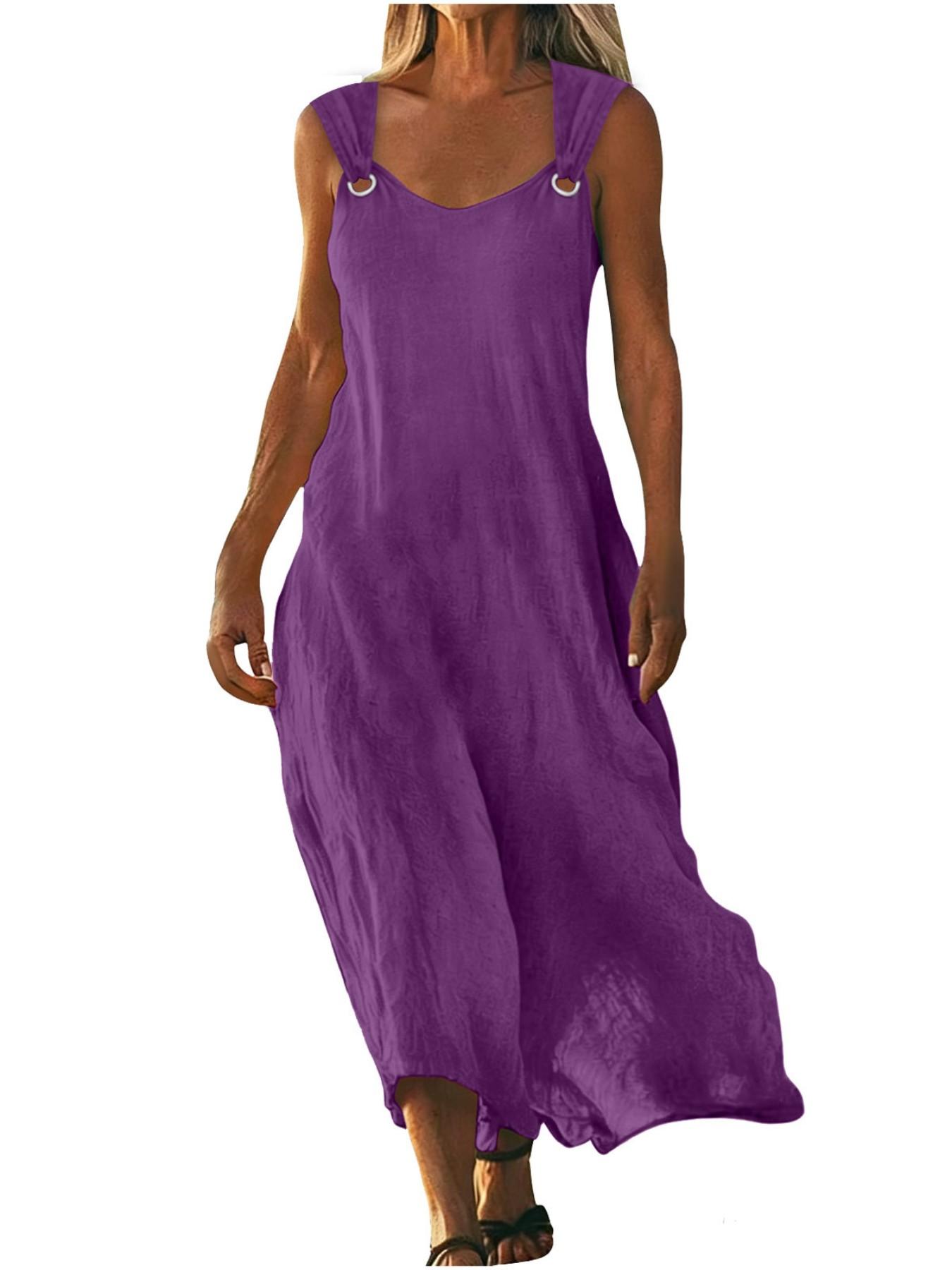2026 Women's Dress, Everyday Casual Summer Wear, Womenswear, Elegant Aesthetic V-Neck Design, Metallic Button Detailing, Breathable Lightweight Cotton-Linen Fabric, Sleeveless, Minimalist Style