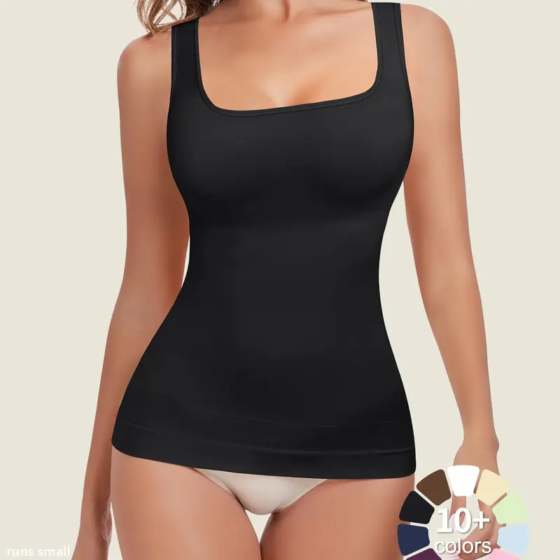 【Black Friday】Women’s Seamless Square-Neck Tummy-Control Shapewear Tank Top, Soft Breathable Compression Underwear with Smooth Fit, Solid-Color Body Shaper