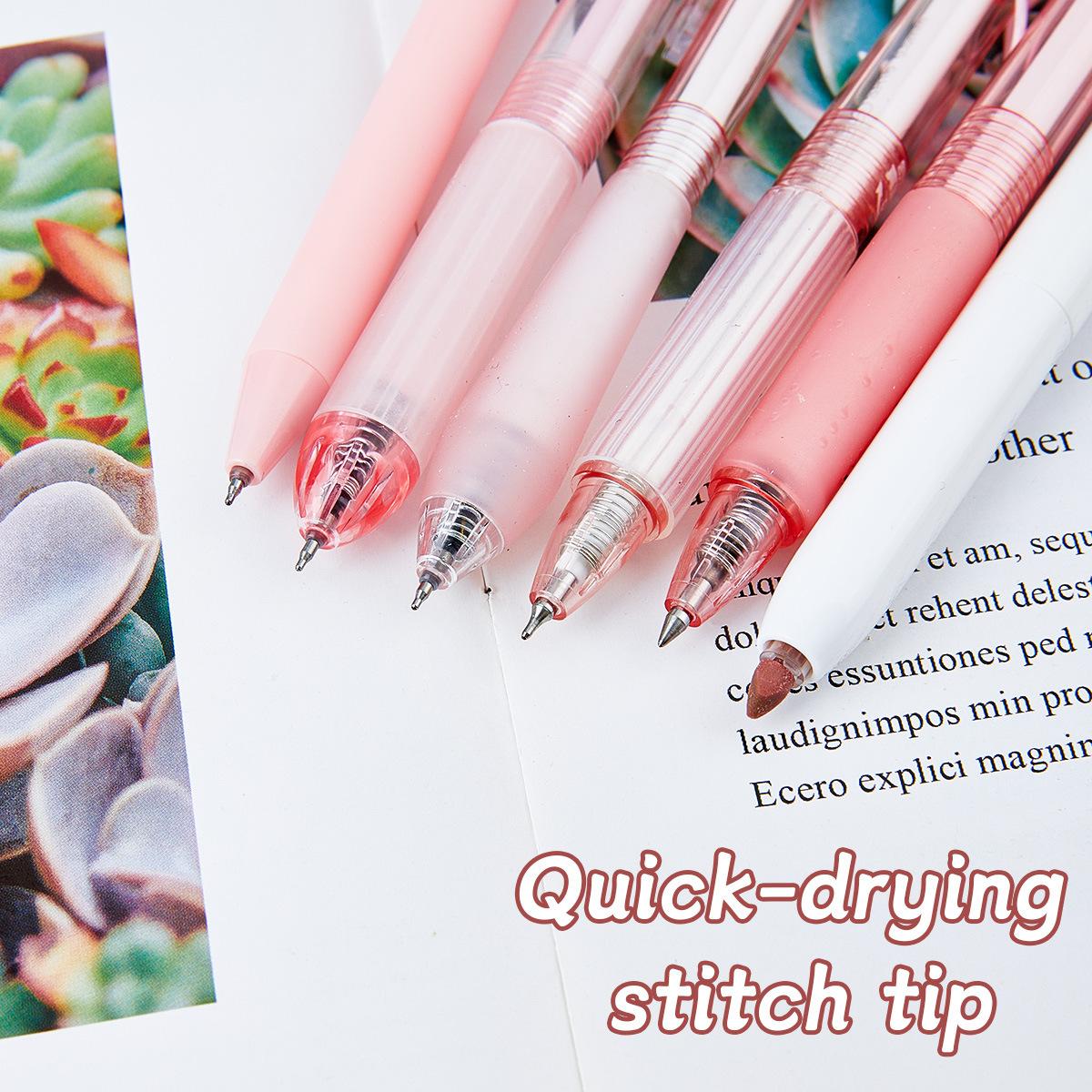 6 pieces of large-capacity push-action quick-drying neutral pens. Learning set. 0.5mm black minimalist neutral pen. Marking fluorescent pen. Suitable for school activities rewards. Christmas gift. Set with pen