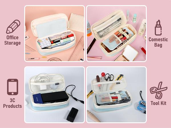 Nicpro 47Pcs Pastel Mechanical Pencil Set With Big Capacity Pencil Case, Cute Mechanical Pencils 0.5, 0.7, 0.9 & 2mm Lead Holder with 4B 2B HB 2H Color Lead Refills Eraser for Student Writing Drawing