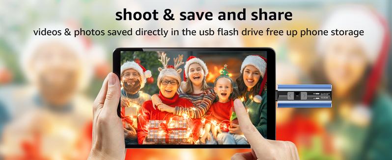 EATOP USB Flash Drive Intended for iPhone iPad, Memory Stick Storage for Photos and Videos Backup, Compatible with iPhone iPad Android PC, Plug and Play, No Application Required