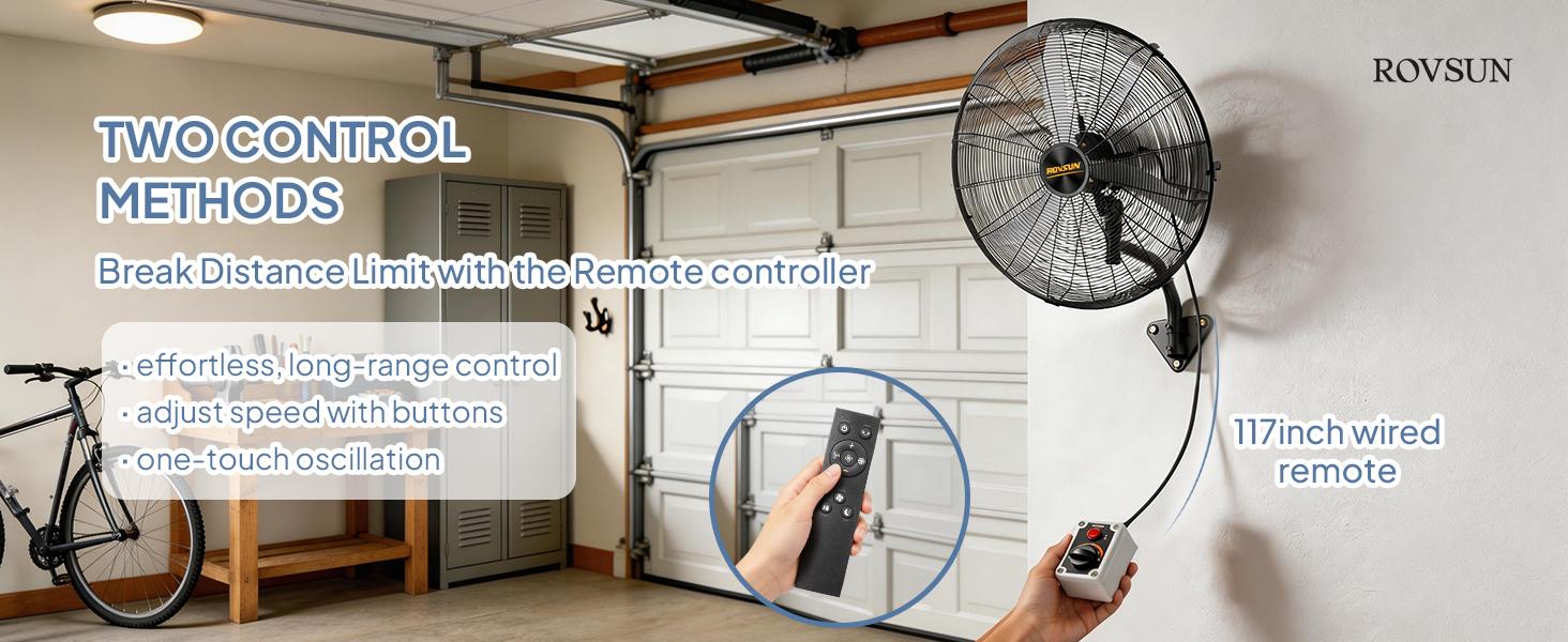ROVSUN 20/26/30-in Wall Mounted BLDC Motor Adjustable Speed Fan, High Velocity Industrial Oscillating Waterproof Fan with Wired Remote for Garage, Patio ROVSUN 20/26/30-in Wall Mounted BLDC Motor Adjustable Speed Fan, High Velocity Industrial Oscillating Waterproof Fan with Wired Remote for Garage, Patio
