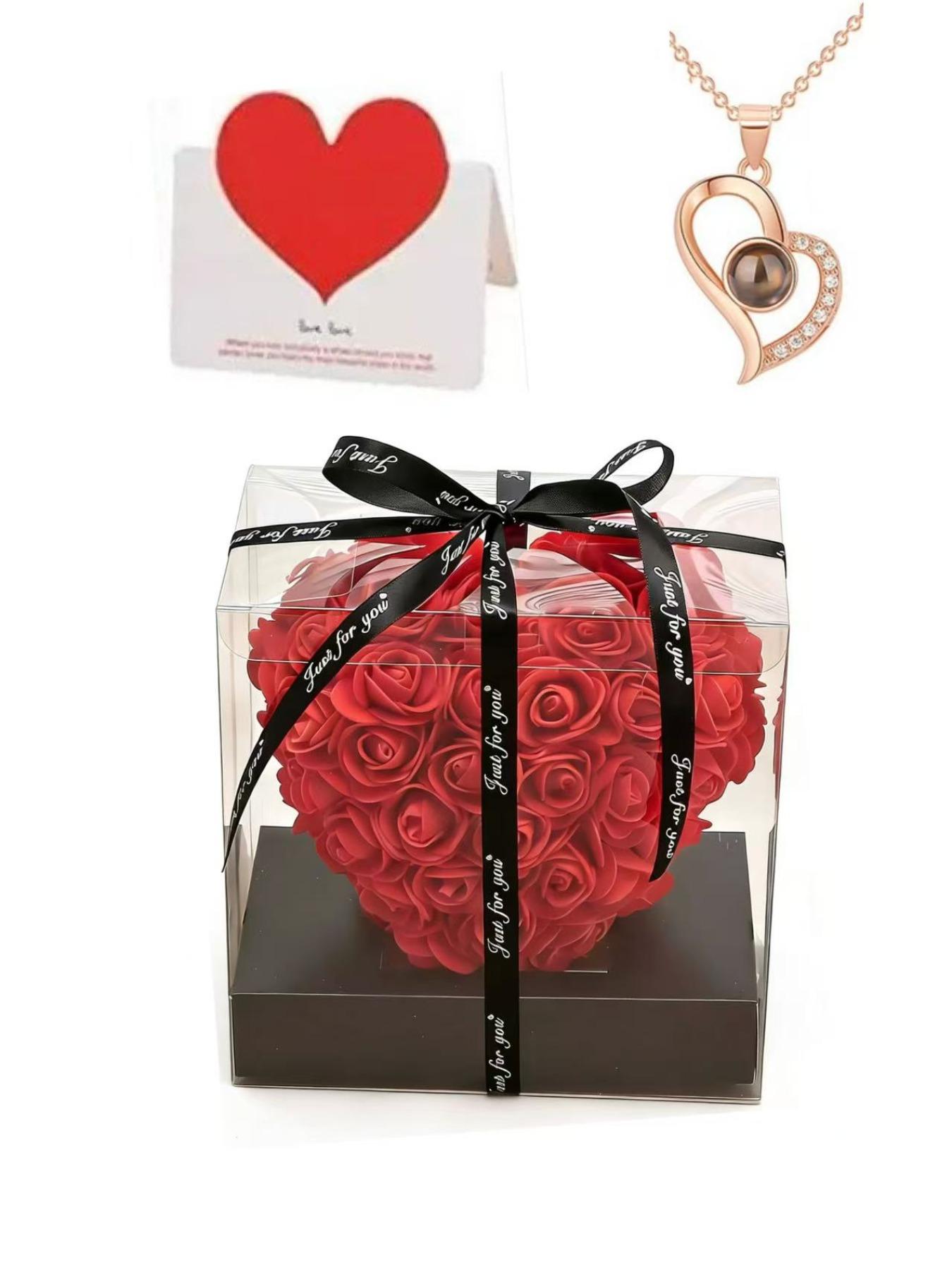 100 Languages I Love You Necklace Set, Heart-Shaped Rose Gift Box, Perfect for Mother's Day and Valentine's Day, Romantic Gift for Her