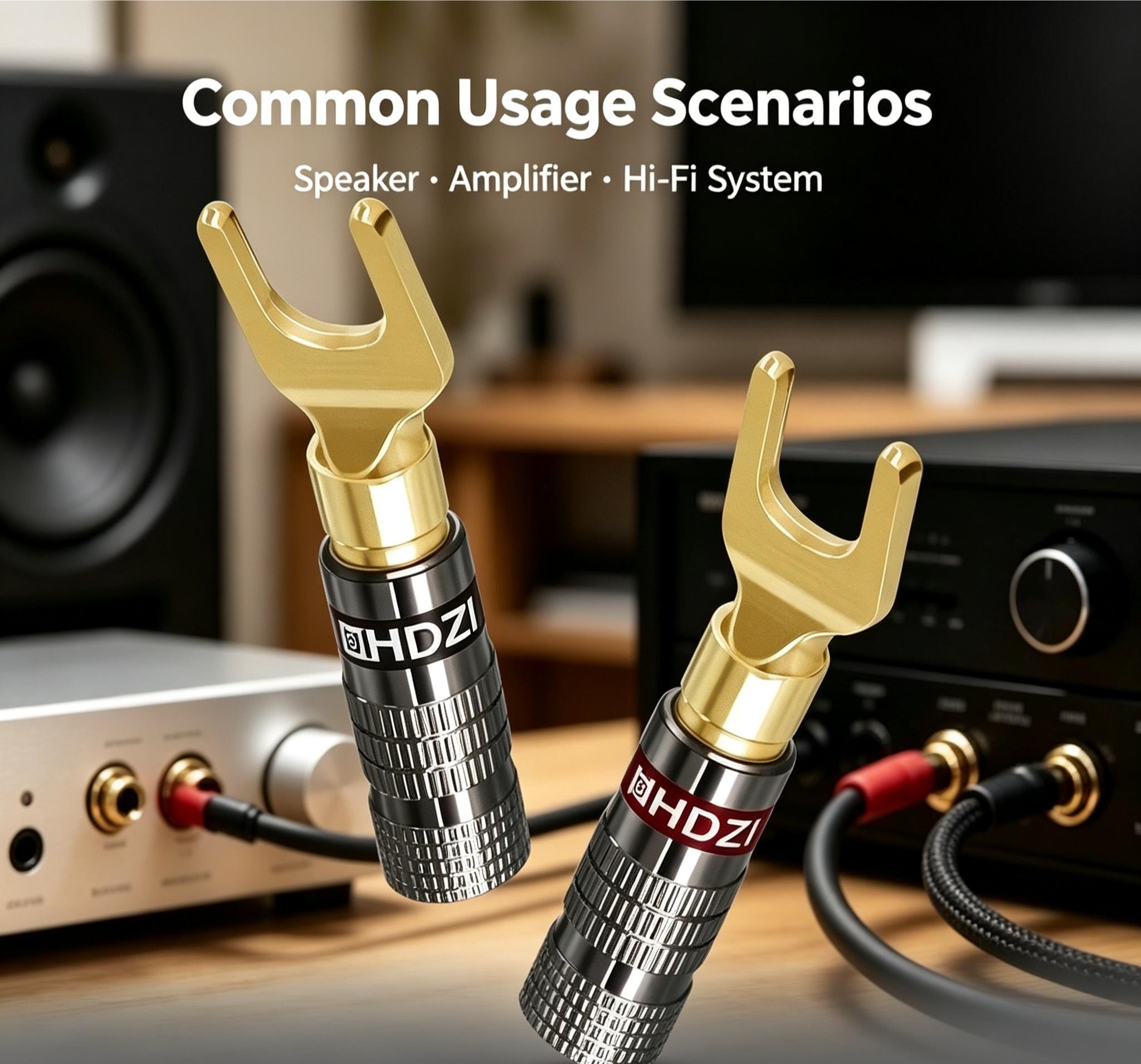24k Gold Plated Y-Type Audio Banana Plug, High Conductivity, Secure Connection, Ideal for Amplifiers, Hi-Fi Systems, Home Theater