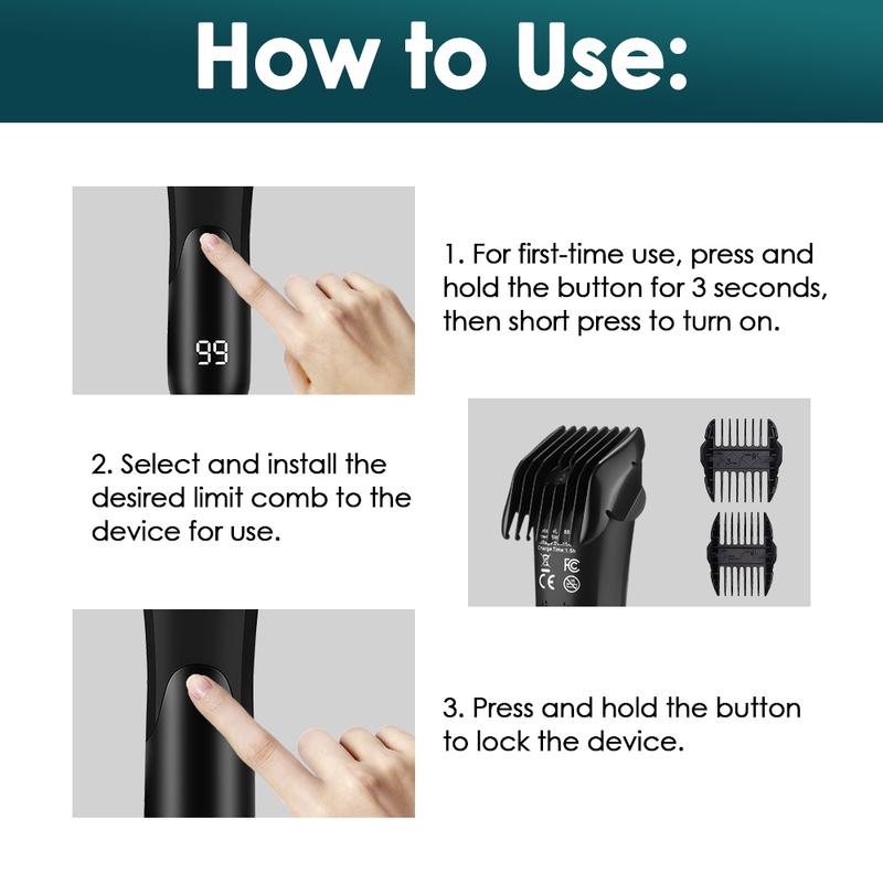 Electric Hair Trimmer for Men, Ceramic Digital Display Body Hair Grooming Tool, Hair Shaving & Styling Hair Razor, Rechargeable Trimmer