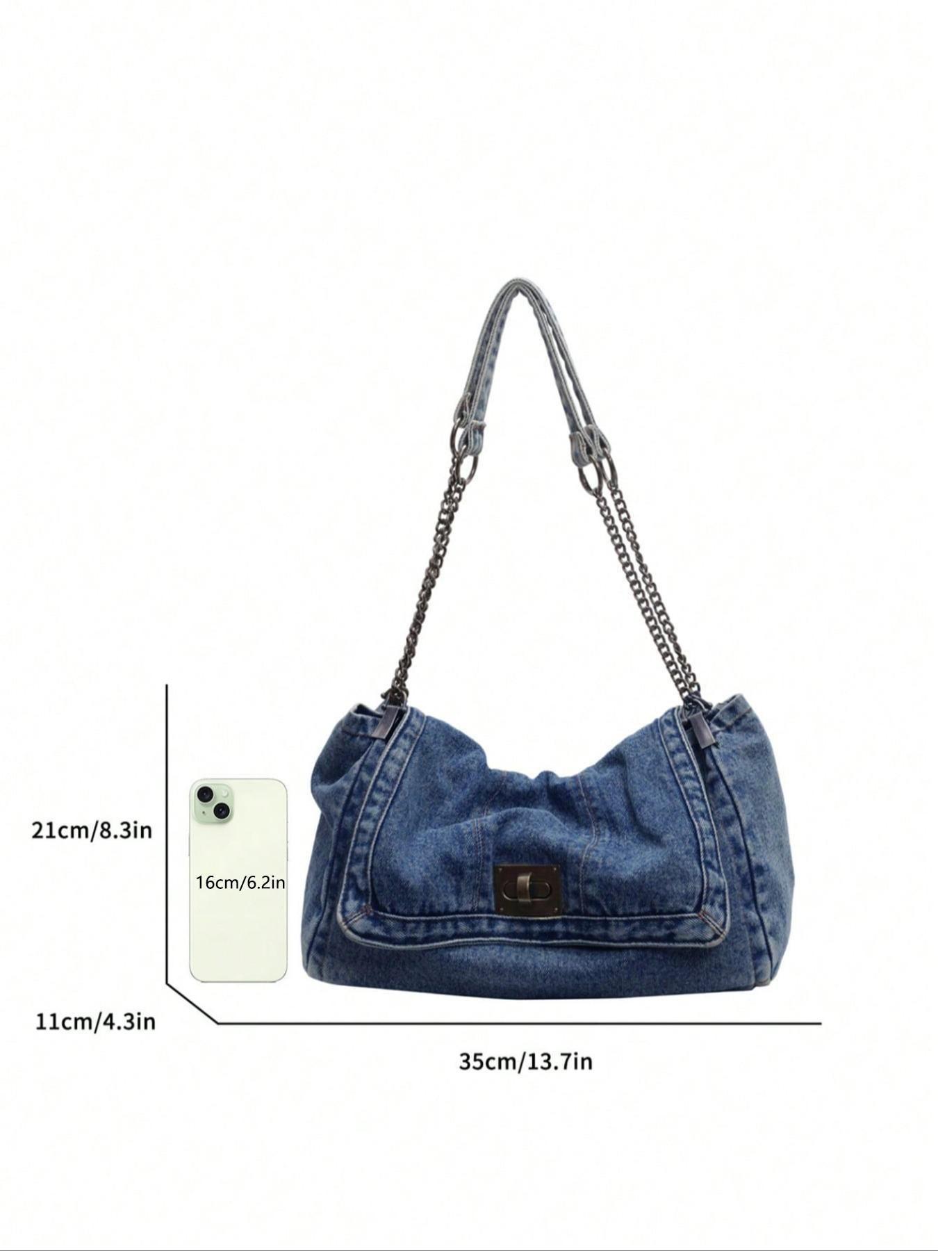 Fashion Denim Chain Shoulder Bag, 2026 New Styling Casual Versatile Crossbody Bag for Women, Trendy All-match Commuter Bag for Daily Travel Work Commute