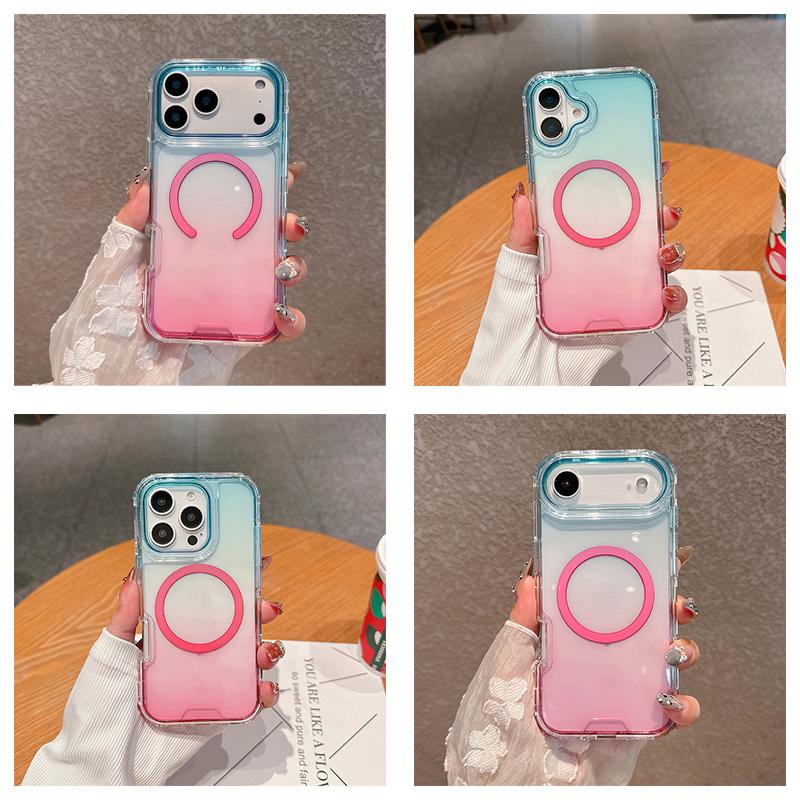 Gradient Color Case For iPhone 17 Air 16 15 14 13 12 11 Pro Max 16 Plus Straps Shockproof Lanyard Magnetic Charge Clear Cover Adjustable Phone Strap