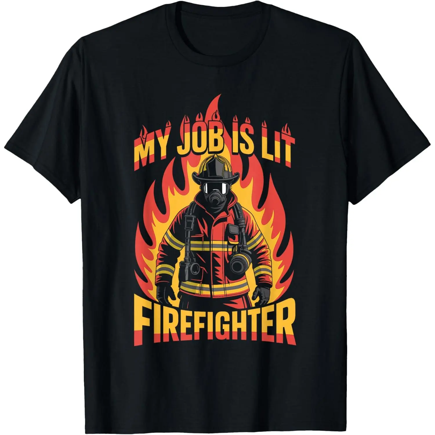 Funny Firefighter Graphic T-Shirt, "My Job Is Lit" Quote Print Short Sleeve Cotton Tee, Fireman Workwear Casual Shirt