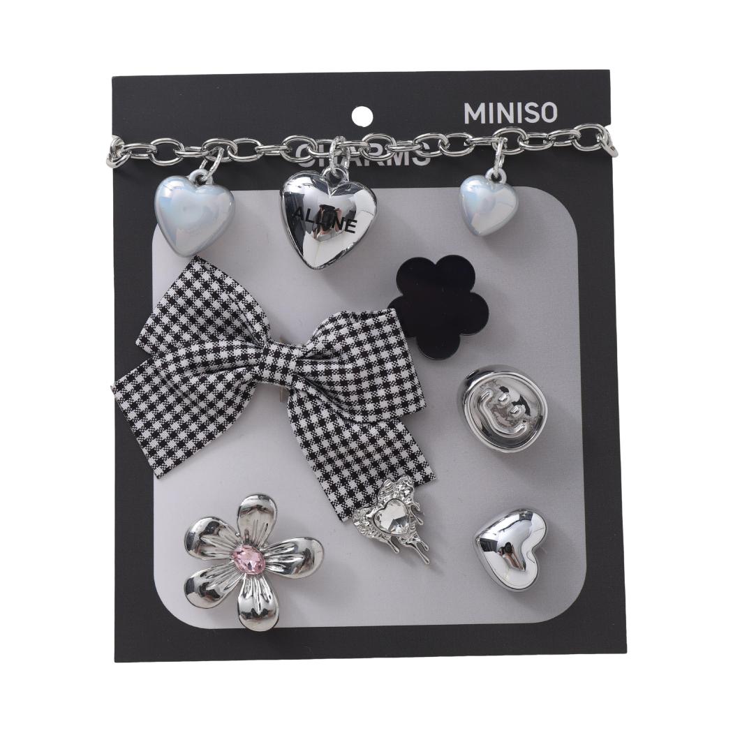 Fashion Cartoon Clog Charms Cute Crocs accessories, Charms with bows, hearts, chains, Fun dopamine shoe decorations in pink, sliver, white & black