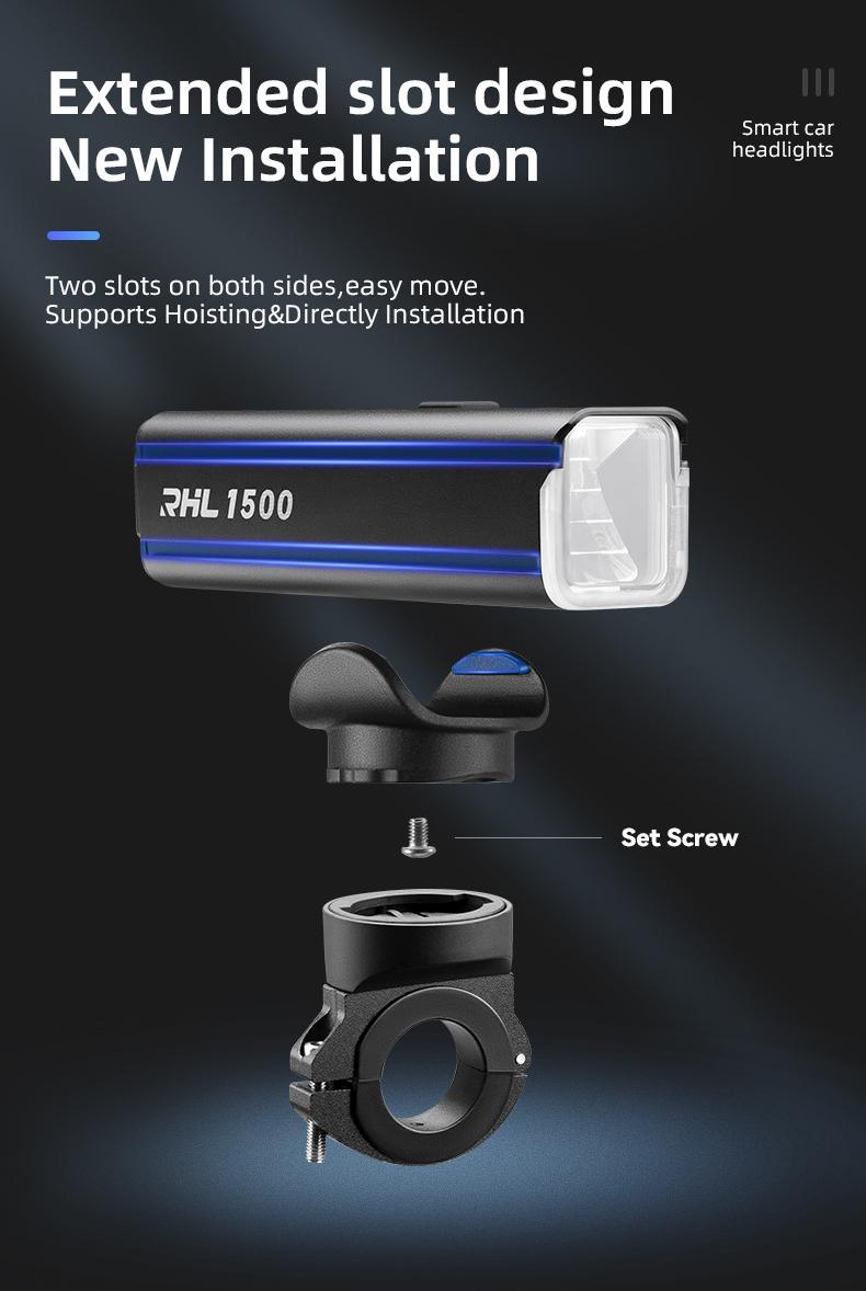 ROCKBROS 1500 Lumens Bike Light for Night Riding, 5000mAh USB-C Rechargeable Bike Headlight, Aluminium Alloy IPX6 Waterproof Bike Front Light, 5 Modes & Auto Mode Anti-Dazzling LED Bike Light