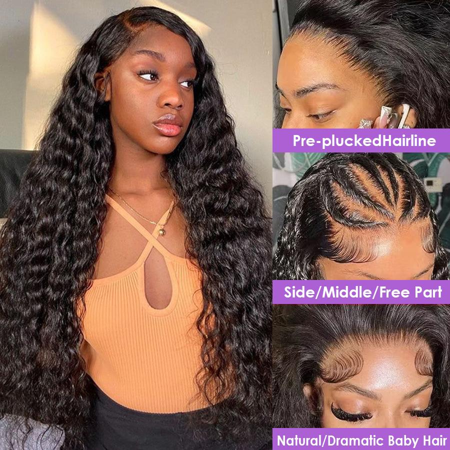 13x5 Deep Wave HD Lace Front Wigs Human Hair 220% Density  Deep Curly Frontal Wigs for Black Women Pre Plucked with Baby Hair