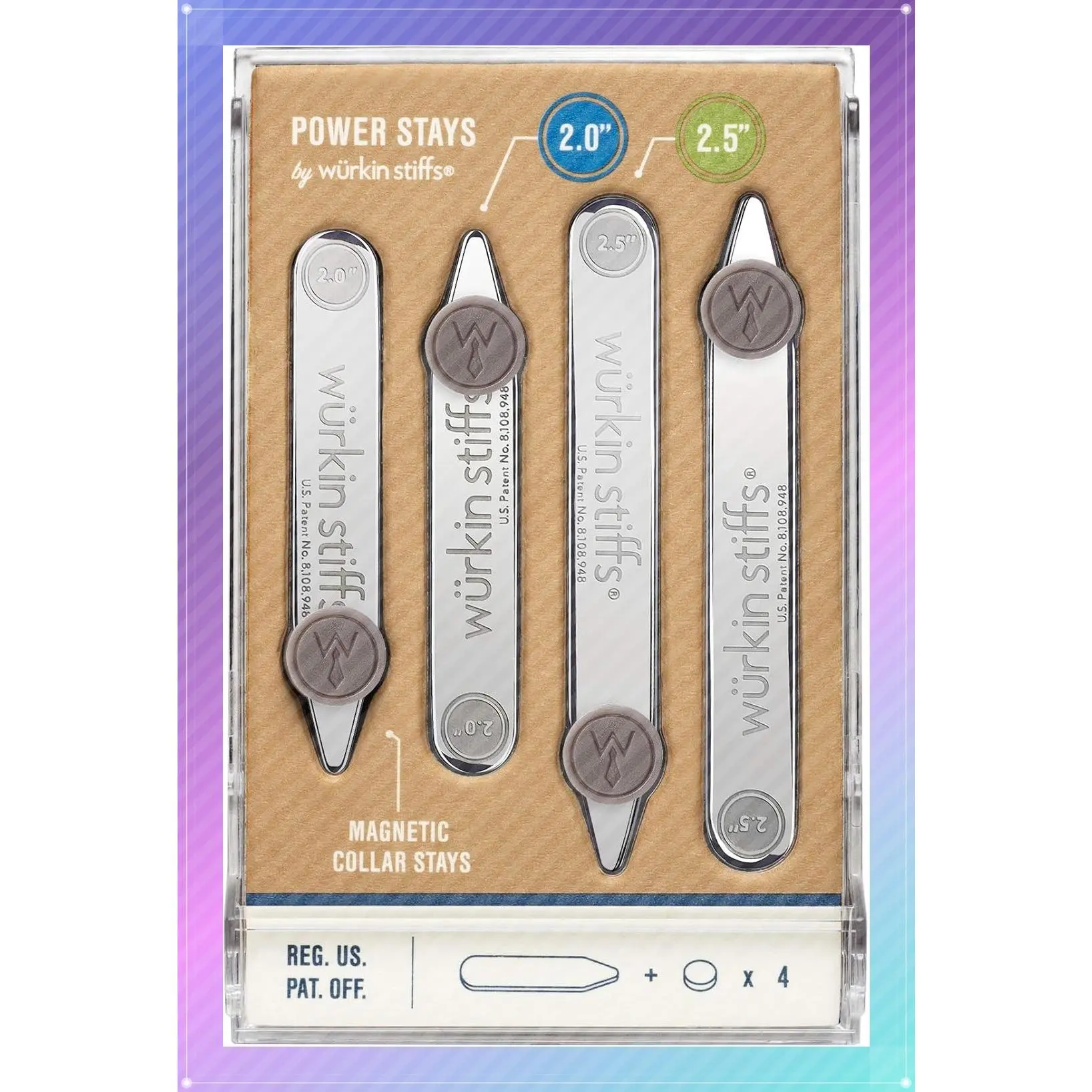 Metal Magnetic Collar Stays for Men's Dress Shirts with Storage Case | As Seen on Shark Tank | Power Stays 2 Pack (2.0 & 2.5 Inch)Gift