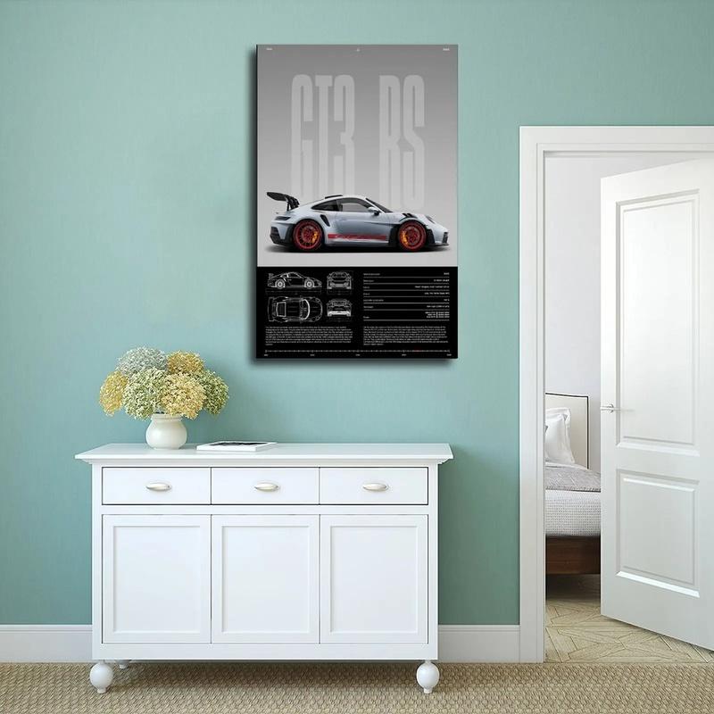 NBHYK Porsche 911 GT3 RS Poster 992 Physical Print Hyper Car Artistic Decor for Bedroom Dorm Man Cave Modern Abstract Design Bathroom Wall Art