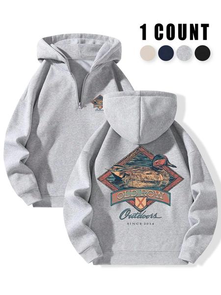 Men's Animal Print Hooded Sweatshirt, Fleece Lined Long Sleeve Pullover, Casual Fall & Winter Fashion, Thick Fabric, Fitted Style