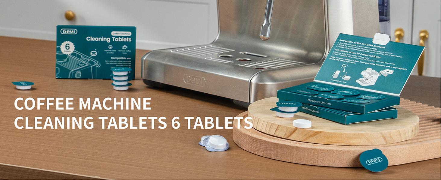 Gevi Coffee Maker Cleaner Tablets, 6 Uses & Individually Packed for Each Use, Organic Citric Acid Cleaner Descaler, Compatible with All Coffee Machines