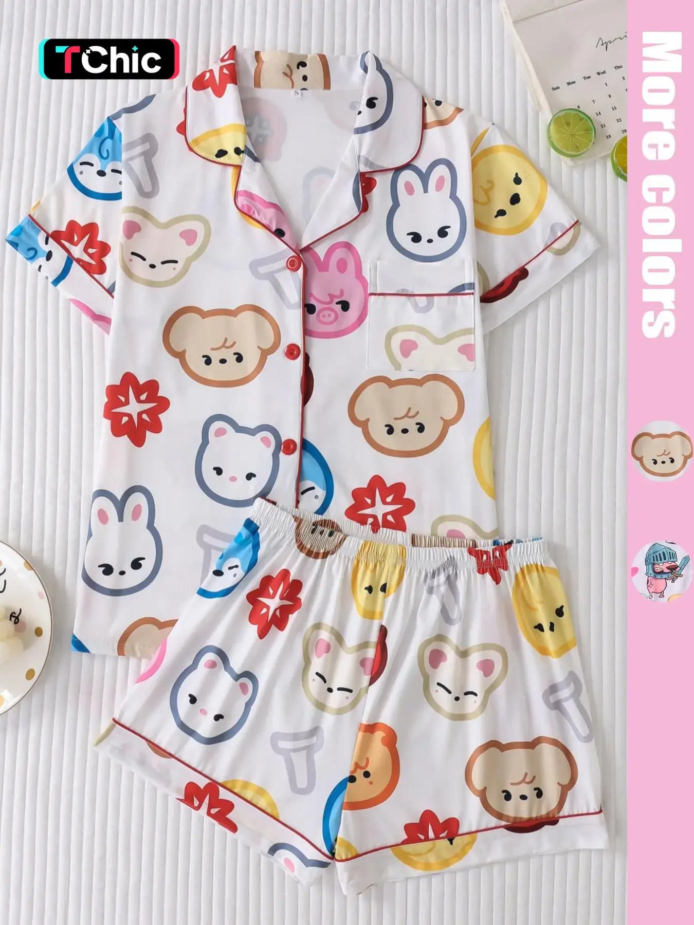 Women's Cartoon Print Short Sleeve Top & Shorts Pyjama, Casual Comfy Top & Shorts Set, Ladies Sleepwear for All Seasons, Loungewear, Casual Home Wear, Pajama Set