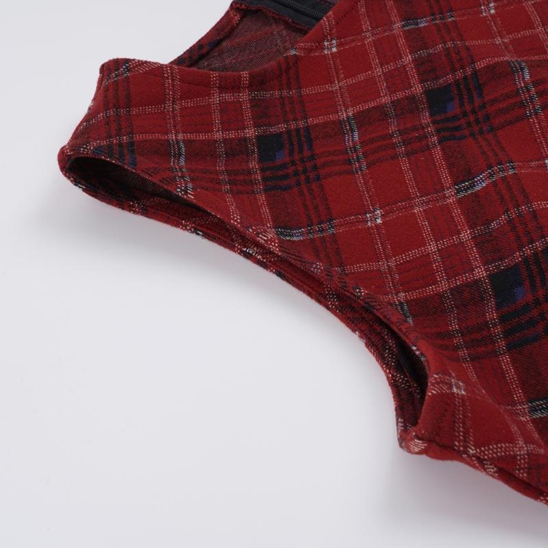 Cute Plaid Round Neck Sleeveless Vest Dress Y2K Style, Adorable Schoolgirl Look, Patchwork Pleated Wool Spring Dress