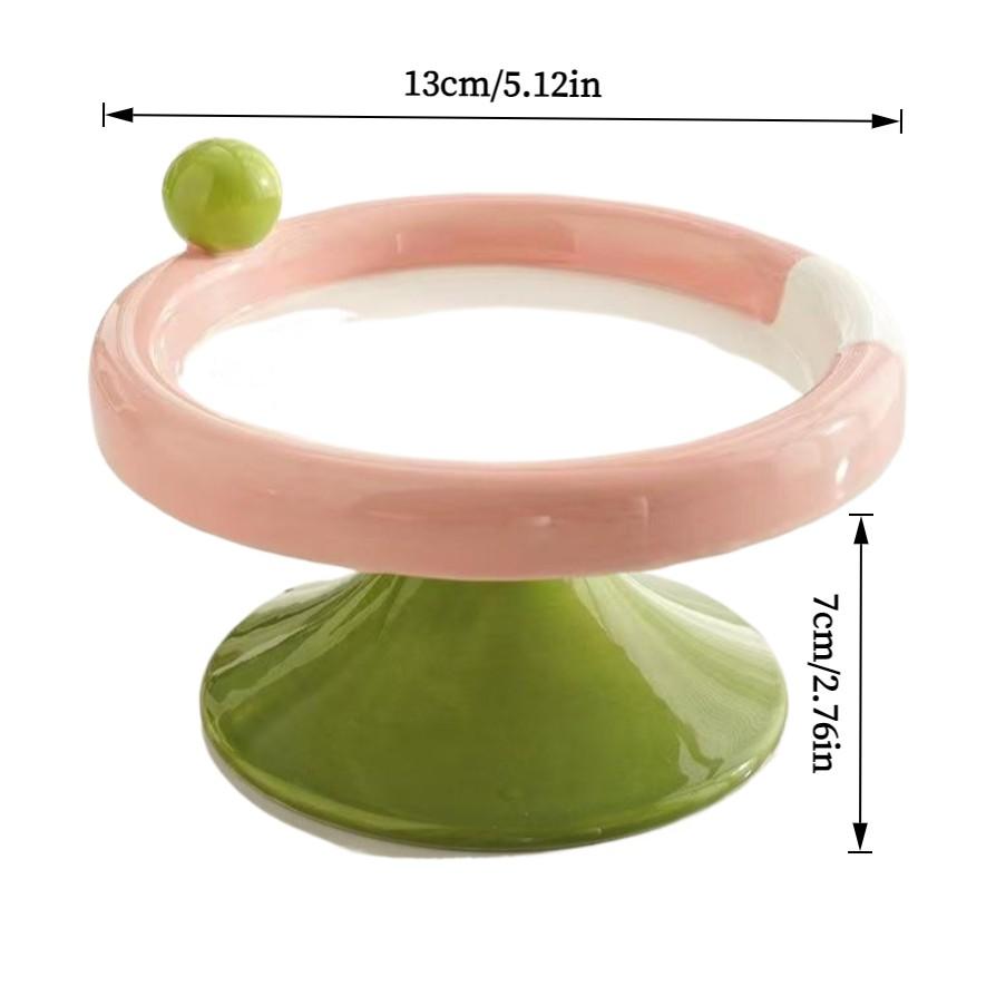 Macaron Color Cute Ceramic Elevated Cat Feeding Bowl, Small Raised Food Dish for Cats and Small Dogs, Reduces Neck Strain
