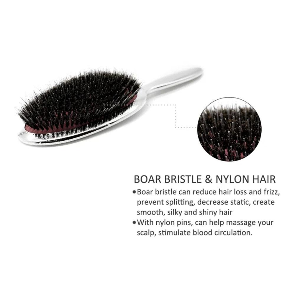 Luxury Pig Bristle Massage Comb, Four Color Options, Gold Silver Colors, Anti-Static Hair Brush, Styling Tool, Single Item