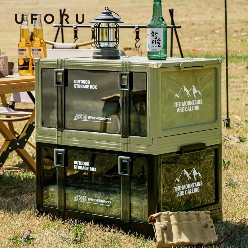 Foldable outdoor storage box, small folding camping storage box with transparent door, suitable for camping, picnic, RV and home storage