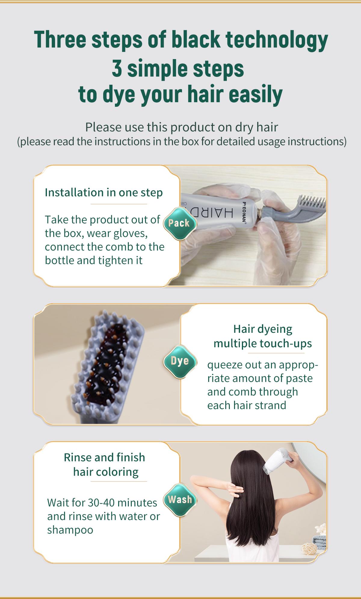 PYEONAN  Unisex Hair Dye Professional Comb  Natural Plant Extract  Without Bleaching, Instant 2 in 1 +Grey Hair Coverage and Haircare ,Grey Hair Turn to Black Color or  Drak Brown -Herbal Ingredients Hair Color 2.8Oz. /80g