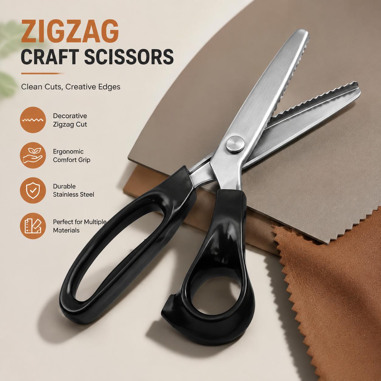 Premium Stainless Steel Zigzag Scissors with Precision Serrated Blades for Clean Cutting of Lace, Fabric, and Craft Materials — Ideal for Dressmaking, Tailoring, Sewing Projects, and DIY Handicrafts — Ergonomic Design, Rust-Resistant, Long-Lasting Sharpne