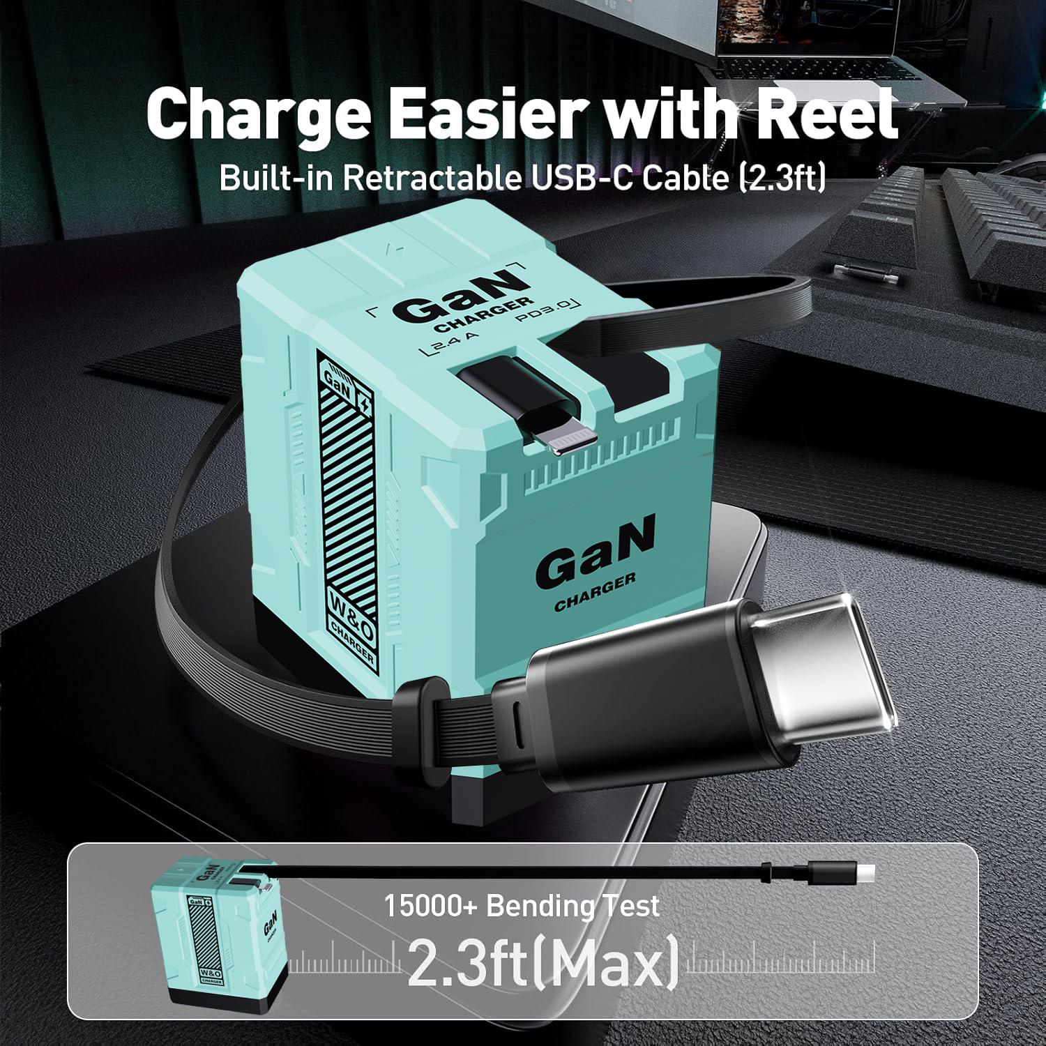 [Buy 1 get 1 free] 2 in 1 GaN Charger 120W Fast Charging Type C Lightning Retractable Wall Foldable Plug for iPhone Samsung Galaxy iPad MacBook Travel Friendly Compact Safe Tech Gift