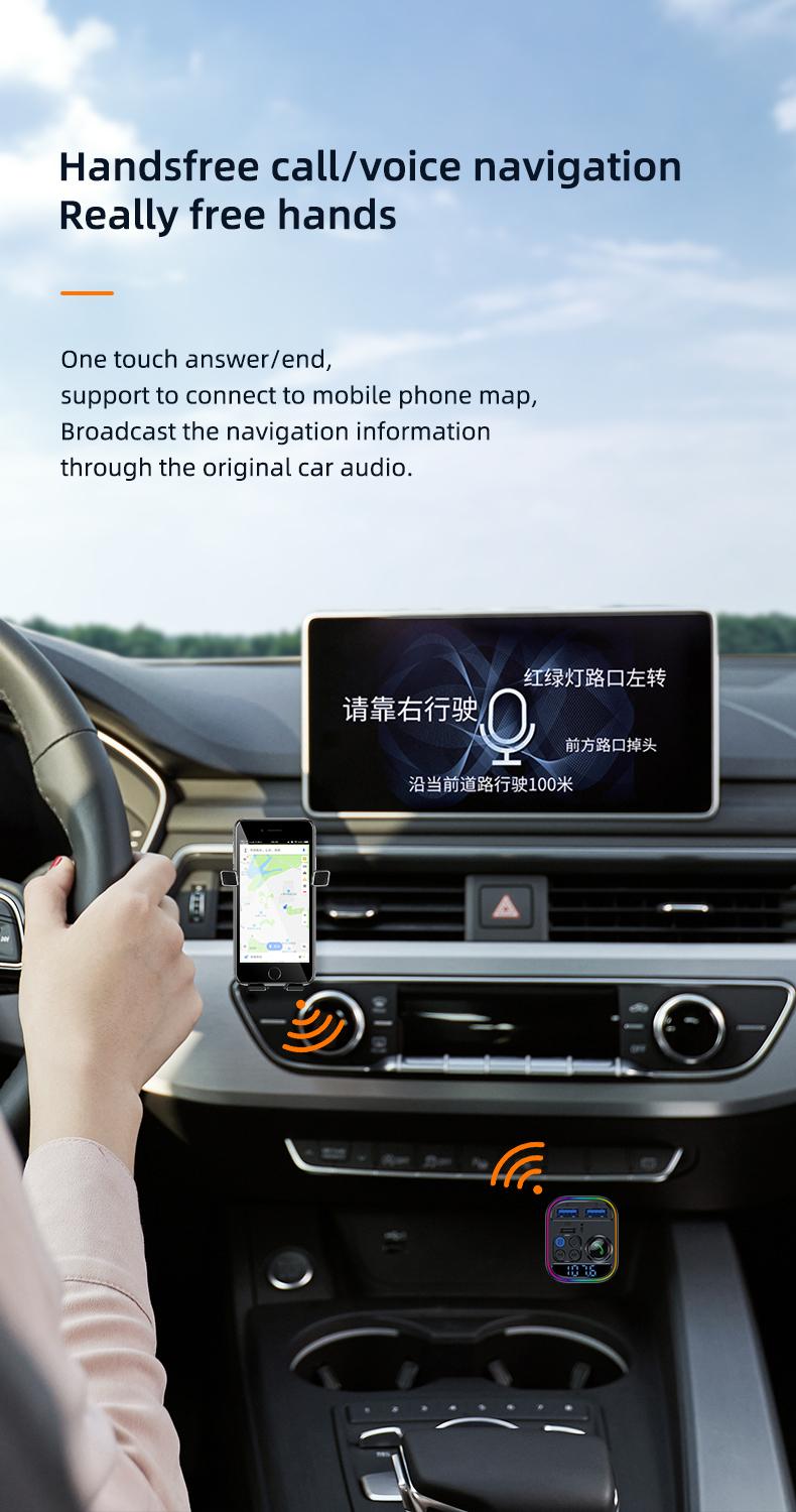 Fast Wireless 5.0FM Transmitter MP3 Player - Hands-Free Call, Adjustable High & Low Pitch, U Disk, PD30W Fast Charger, C USB Car Fast Charging Adapter - Compact Design for Easy Use Mini Audio