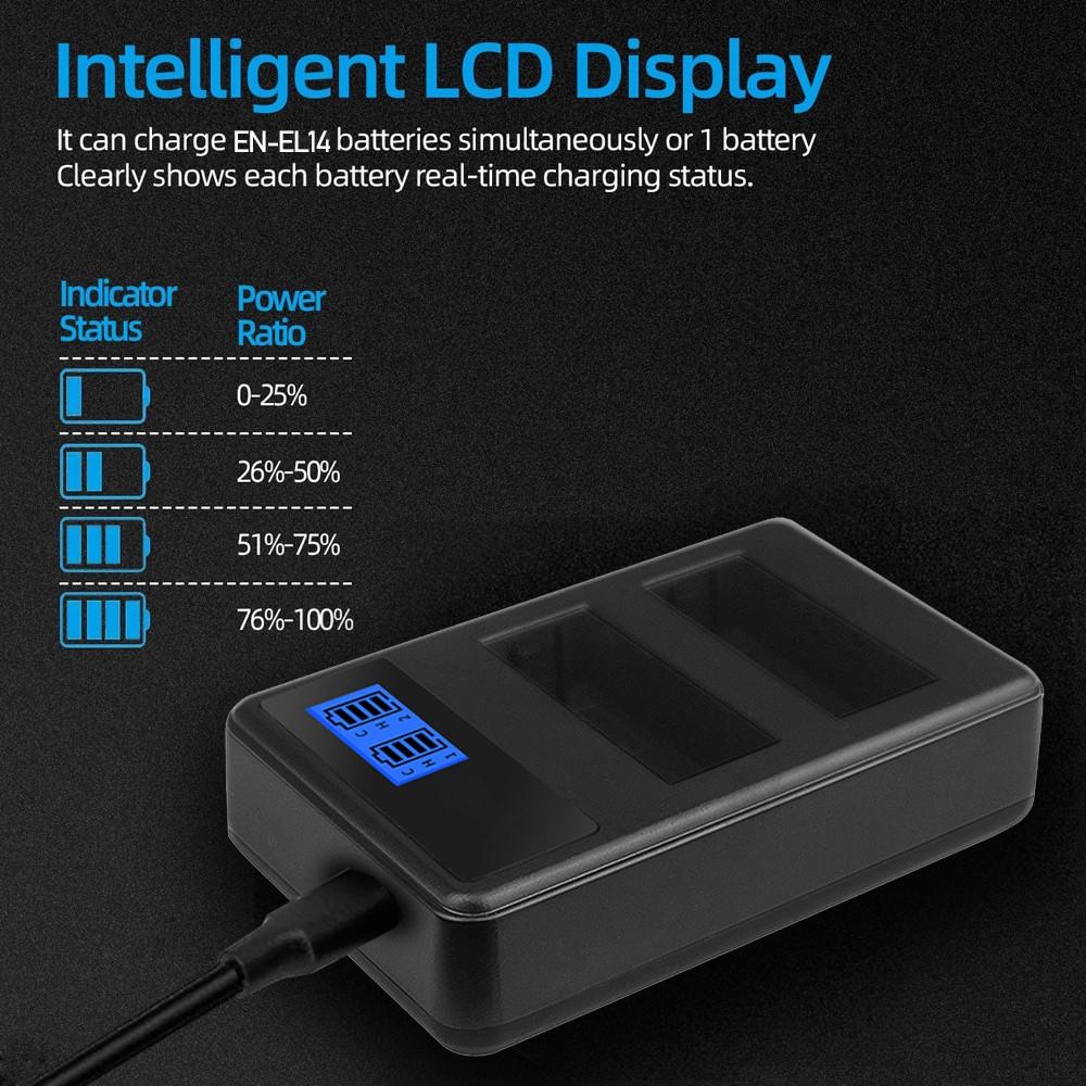 1Pcs EN-EL14 Dual Slot Camera Battery Charger, LCD Display, Suitable for Nikon MH-24 Charger, P7000, P7100, P7700, P7800, D3100, D3200, D3300 DSLR Camera Battery Charger (batteries not included in the product) 1Pcs EN-EL14 Dual Slot Camera Battery Charger, LCD Display, Suitable for Nikon MH-24 Charger, P7000, P7100, P7700, P7800, D3100, D3200, D3300 DSLR Camera Battery Charger (batteries not included in the product)