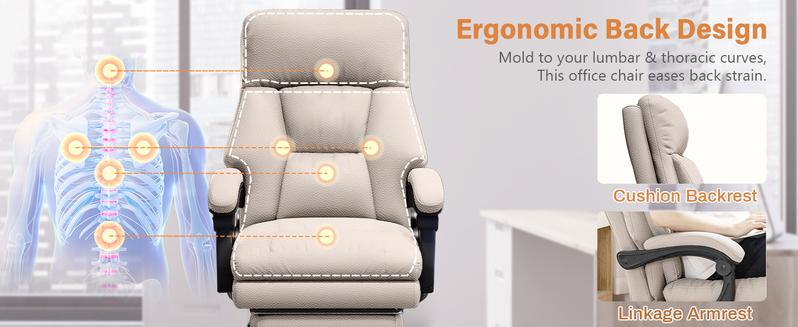 【Black Friday】Executive Office Chair with Foot Rest Comfortable High Back Computer Gaming Chairs Lumbar Support Ergonomic Home Office Desk Chairs Big and Tall PU leather Work Chair