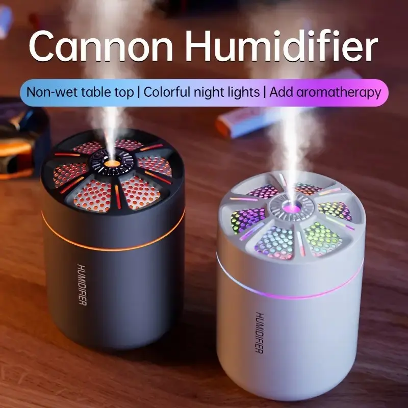 USB Portable Cannon Mini Humidifier, Anti-Leak Design, RGB Night Light, Aromatherapy Support, Silent Ultrasonic Mist Diffuser, Ideal for Home Office, Scent Humidifier