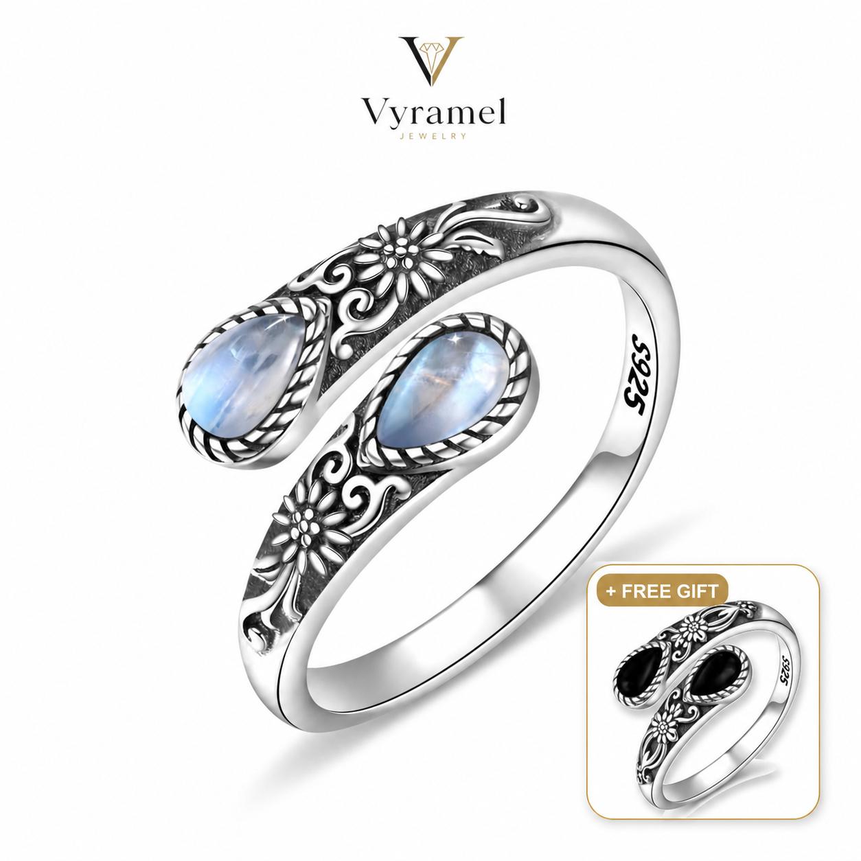 S925 Sterling Silver Moonstone Women's Adjustable Thumb Open Ring, Victoria Vintage Style Hypoallergenic Nickel Free, Retro Floral, Lucky, Faith, Mother's Love Ring, Bohemian Vintage Style, Daily, Party, Holiday, Valentine's Day, Halloween, Easter Gift
