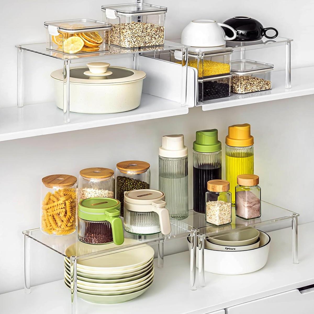 Transparent Acrylic Storage Rack, Stackable Shelf Organizer, Kitchen Cabinet Spice Box Holder, Office Desk Top Organizer, Home Gift Choice