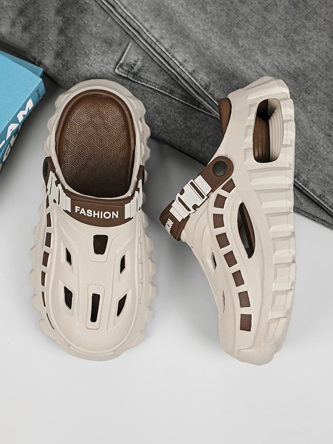 Men's Summer Outdoor Breathable Nonslip Thick Sole Non-Slip Lightweight Open-Toe Slippers, Casual Beach Sandals, Versatile Comfortable Hole Shoes, Textured Design Clogs