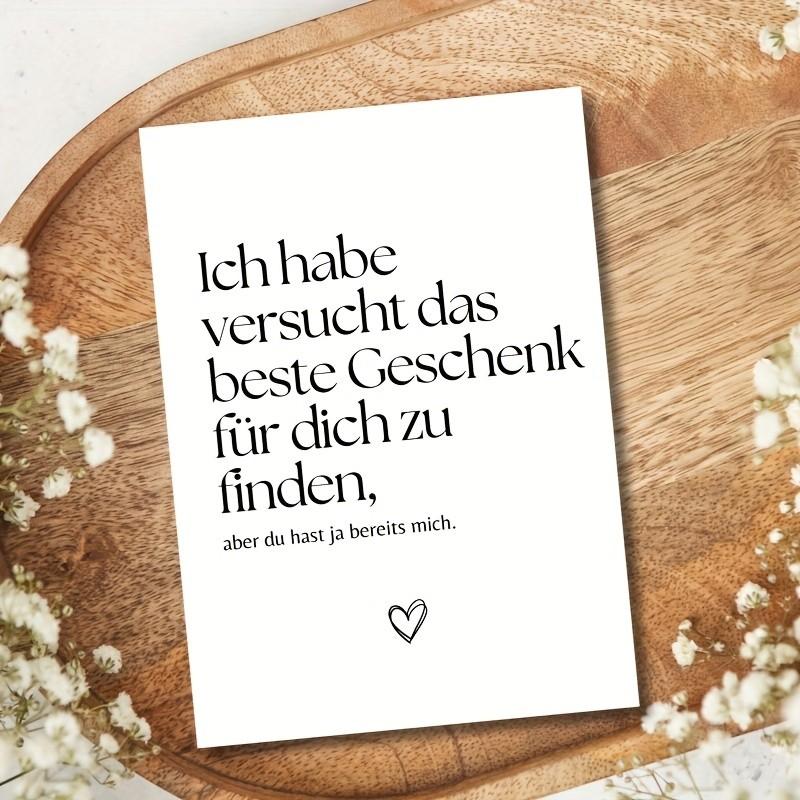 5 Funny German Love Cards, Romantic Humorous Anniversary Card, Unique Birthday Gift for Him/her, Minimalist Design, Perfect for Partners