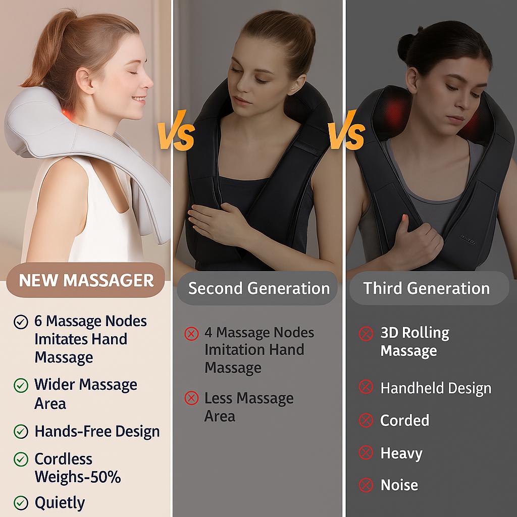 MASGRE Cordless Neck and Shoulder Massager with Heat – 6D Deep Kneading Electric Massage Pillow for Neck, Back, Legs, and Full Body Relaxation – Perfect for Home, Office and Car. Gifts for Black Friday and Christmas