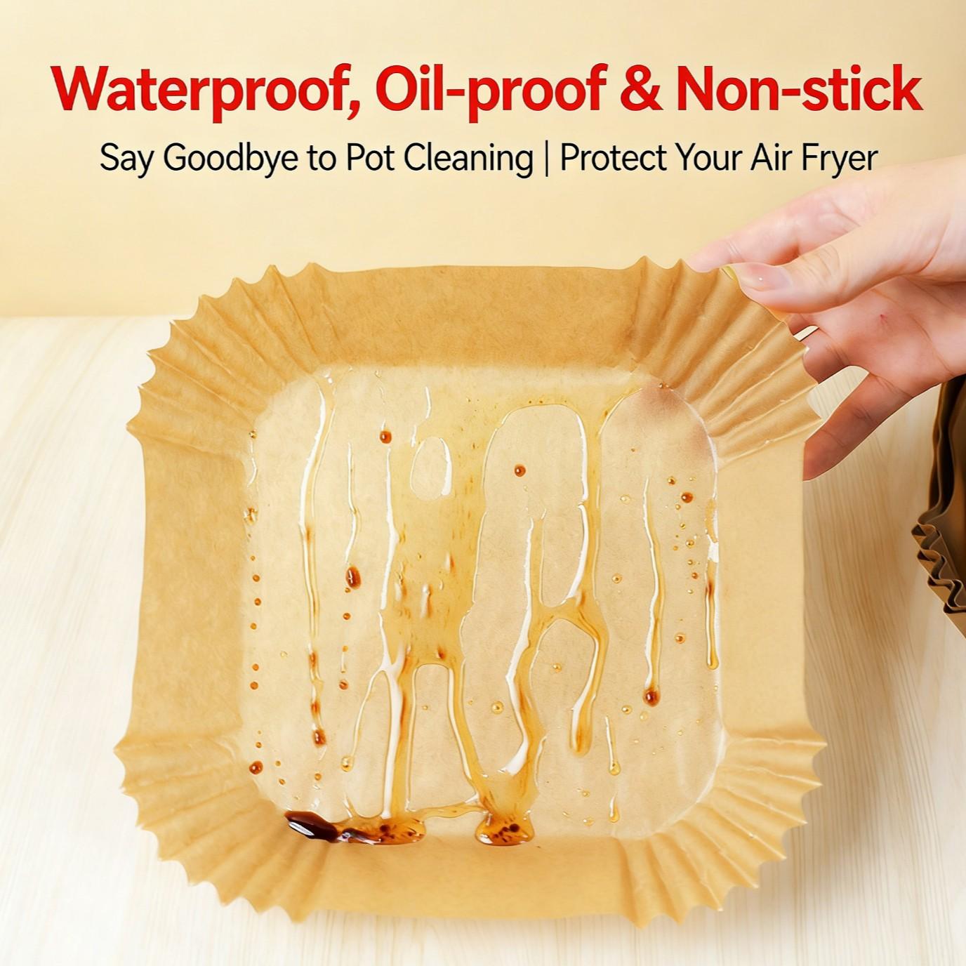 100pcs Non-Stick Air Fryer Paper Liners, Heat Resistant, Oil-Proof, with Flange, for Oven Microwave Grill, Easy Cleaning