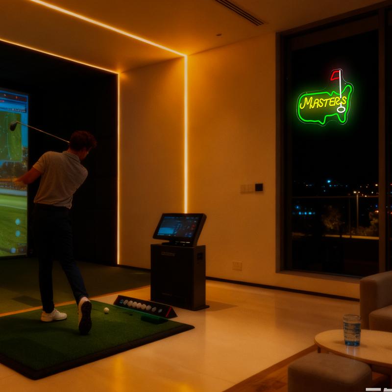 Masters Golf neon sign, Led Neon Lights, suitable for men's lounges, sports bars, game rooms, golf club décor, and garage wall neon art. Dimensions: 13.3 x 12.2 in.