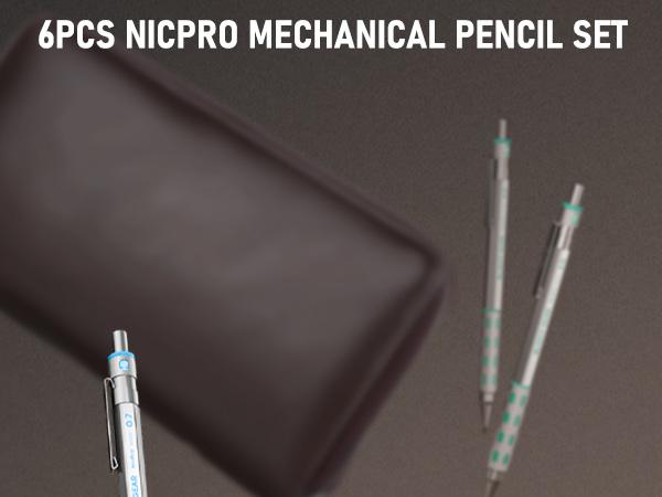 Nicpro Blocky Gear Metal Mechanical Pencil Set with Leather Bag, 40Pack Art Drafting Pencil 0.5, 0.7, 0.9 & 2mm Lead Pencil with 352Pack (6B 4B 2B HB 2H 4H Color) Lead Refills for Drawing Drafting